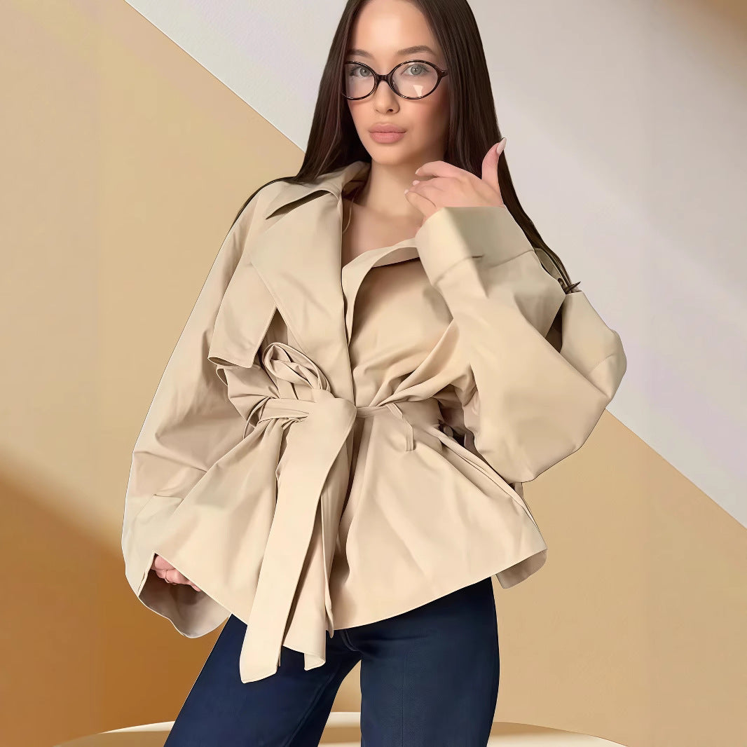 Damen Modische Oversized-Trenchjacke mit taillierbarem Gürtel und weiten Ärmeln Drune