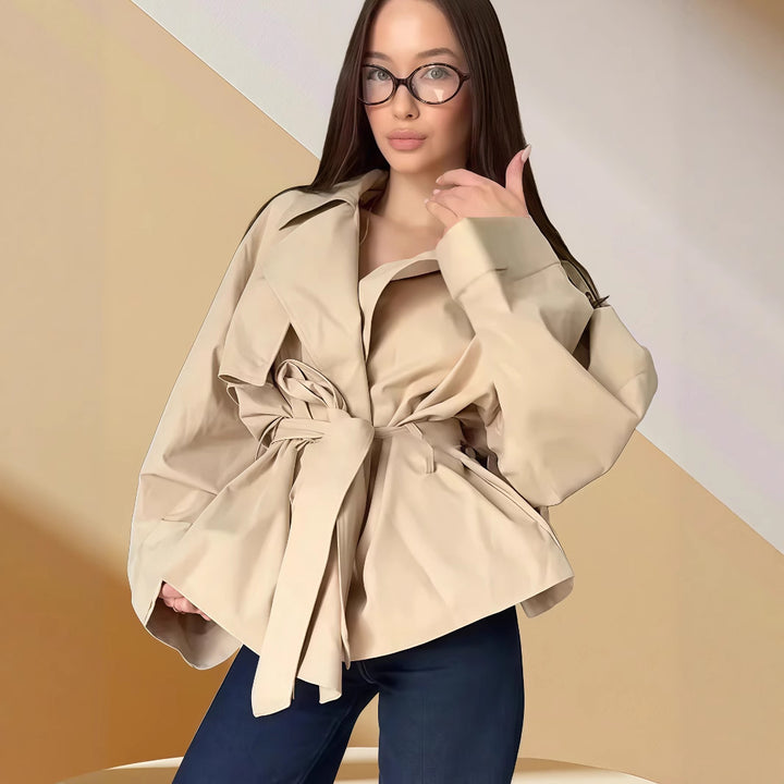Damen Modische Oversized-Trenchjacke mit taillierbarem Gürtel und weiten Ärmeln Drune