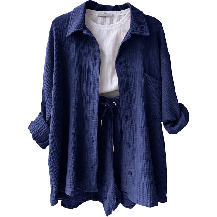 Damen lässiges Sommer-Outfit mit moderner Knopfleiste und elastischem Bund Drune