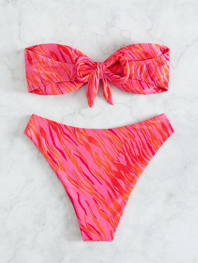 Damen Bandeau-Bikini mit elegantem Knotted-Detail und hochgeschnittenem Unterteil Drune