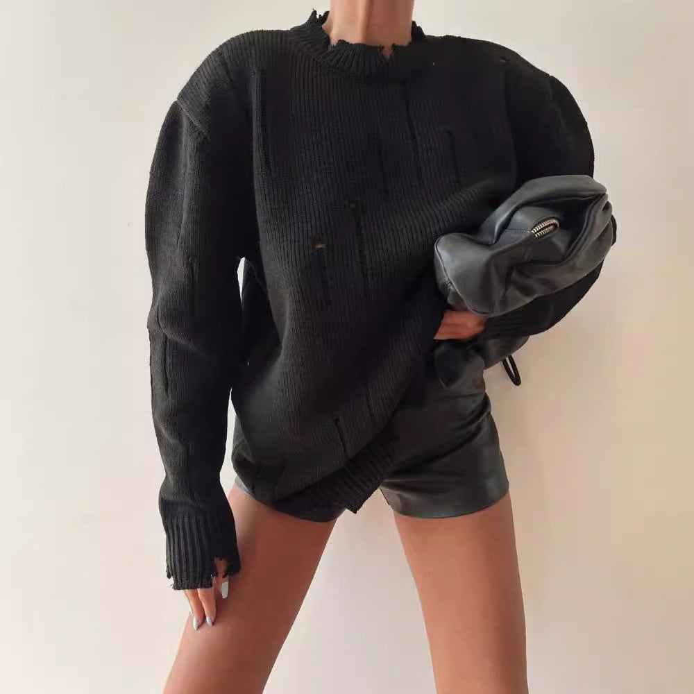 Damen Grober Strickpullover mit distressed Details Drune