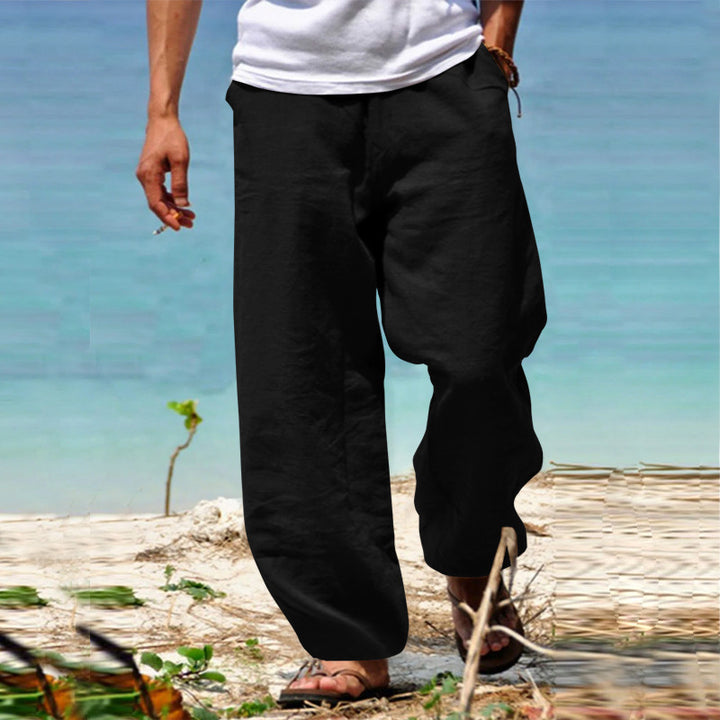 Herren lässige Leinenhose mit weitem Schnitt und elastischem Bund Drune