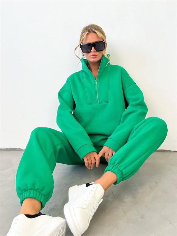Damen nan weiches Oversize-Halbzip-Loungewear-Set mit hohem Stehkragen und taillierter Jogginghose Drune