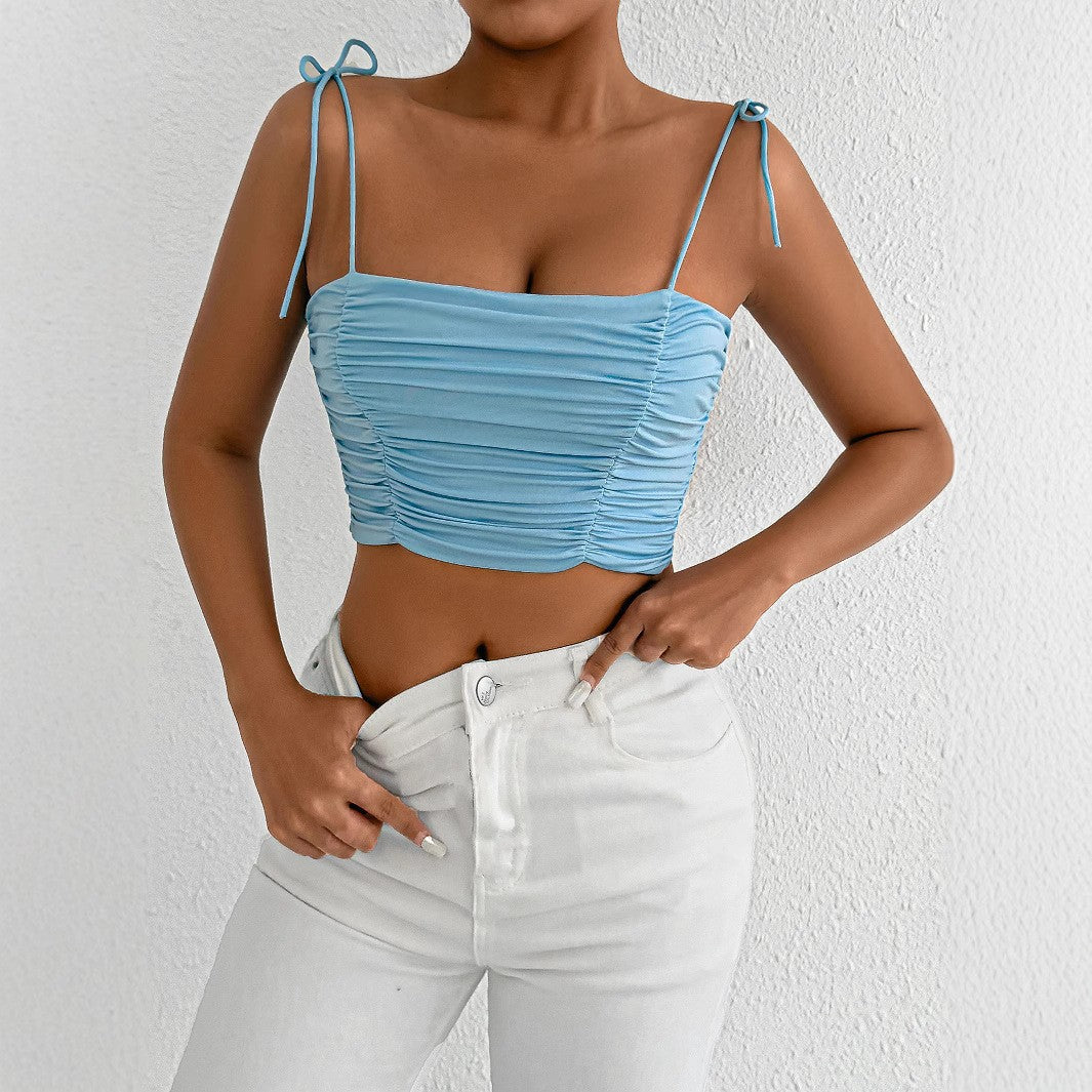 Damen Crop-Top mit Raffungen und verstellbaren Trägern Drune