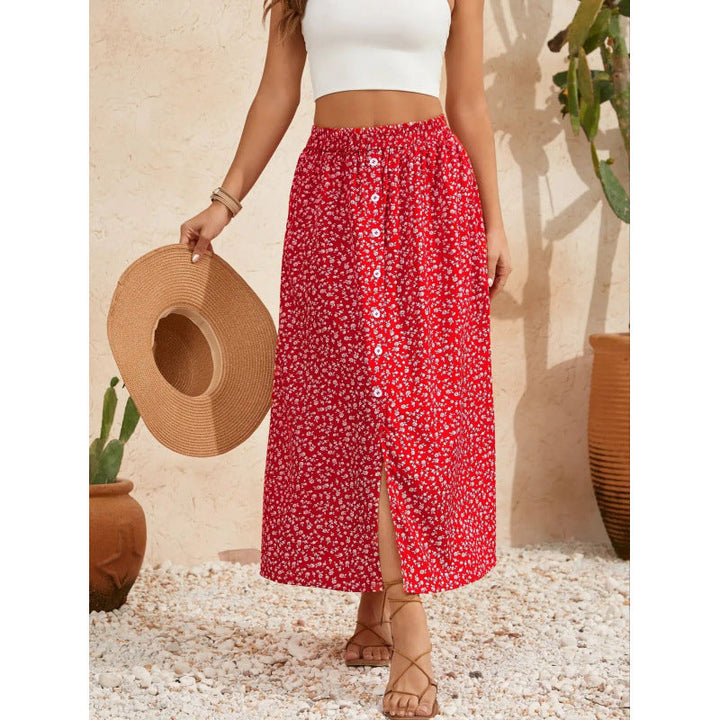 Damen Maxirock mit floralem Design und Knopfdetails Drune