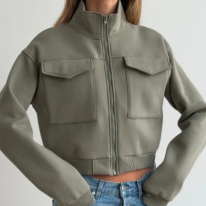 Damen cropped Jacke mit Reißverschluss und Taschen Drune