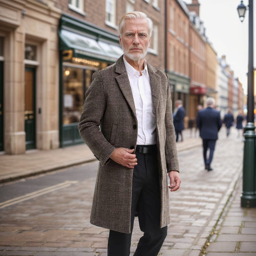 Herren eleganter klassischer Karomantel mit doppelter Knopfreihe Drune
