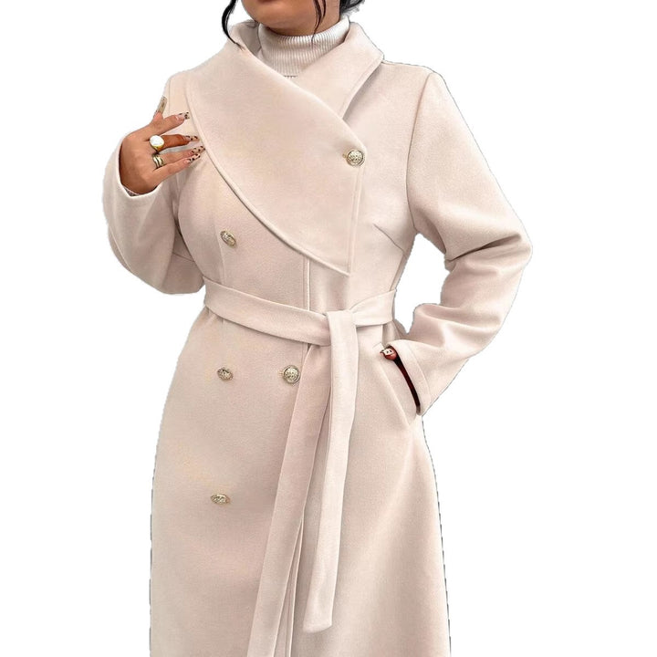 Damen eleganter wärmender Wollmantel mit doppelter Knopfleiste und einem Gürtel Drune