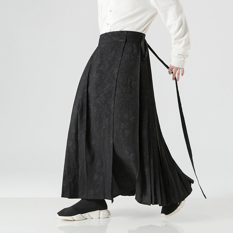 Damen nan Maxi-Rock mit breitem Taillenbund ornamentaler Bordüre und plissierten Falten Drune