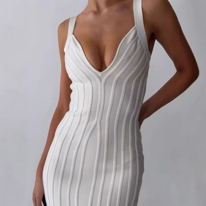 Damen Figurbetontes Maxikleid mit tiefem V-Ausschnitt Drune