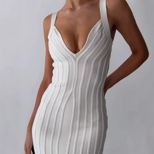 Damen Figurbetontes Maxikleid mit tiefem V-Ausschnitt Drune