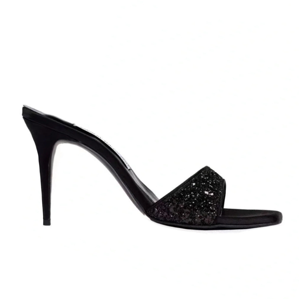 Damen Chic Offene Zehen Hohe Absatz-Pantoletten mit Strassdetails Drune