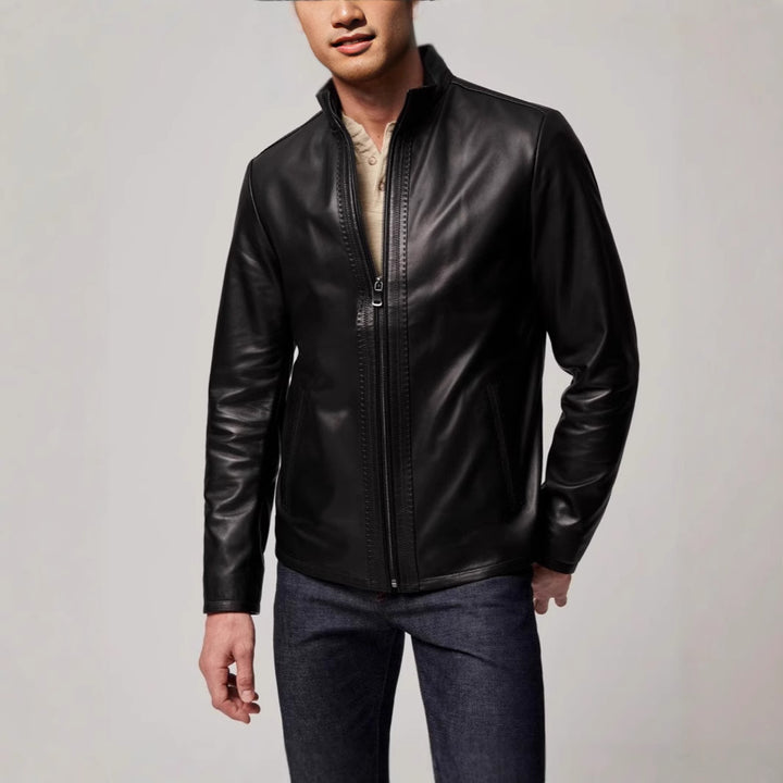 Herren elegante Lederjacke mit hohem Kragen und dezenten Details Drune