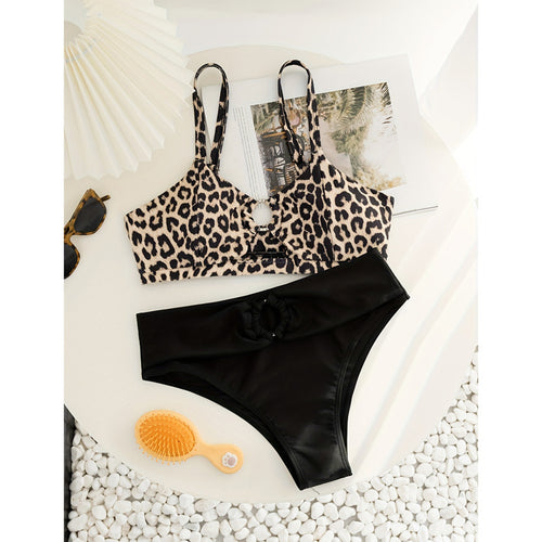 Damen Triangel-Bikini-Set mit modischem Tiermuster und knotendem Höschen Drune