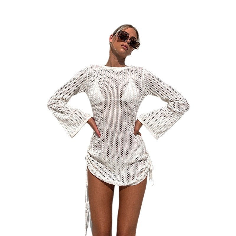 Damen strandfreundliches Netzkleid mit seitlichen Schnürungen Drune