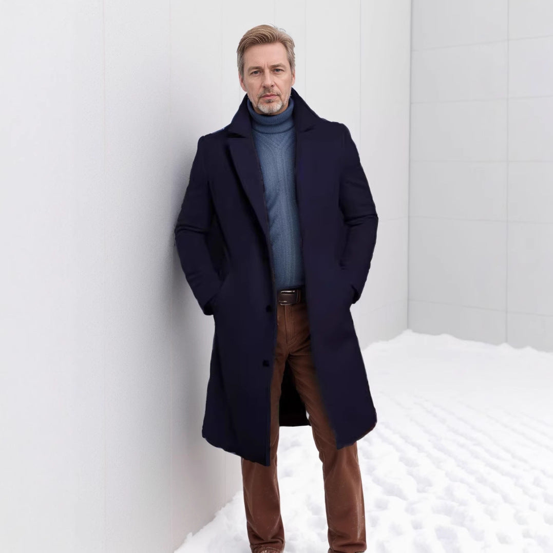 Herren nan langer Wollmixmantel mit Boucléstruktur, taillierter Silhouette und klassischem Revers Drune