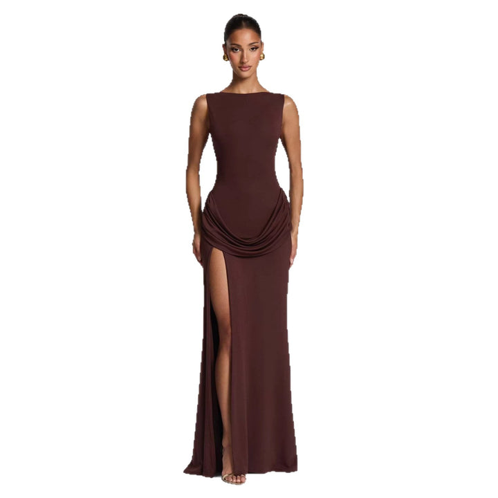 Damen Elegantes Maxikleid mit raffinierter Drapierung und hoch schlitzendem Design Drune