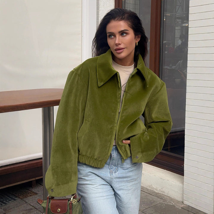 Damen Modische Bouclé-Jacke mit trendigem Kragen und elastischem Saum Drune