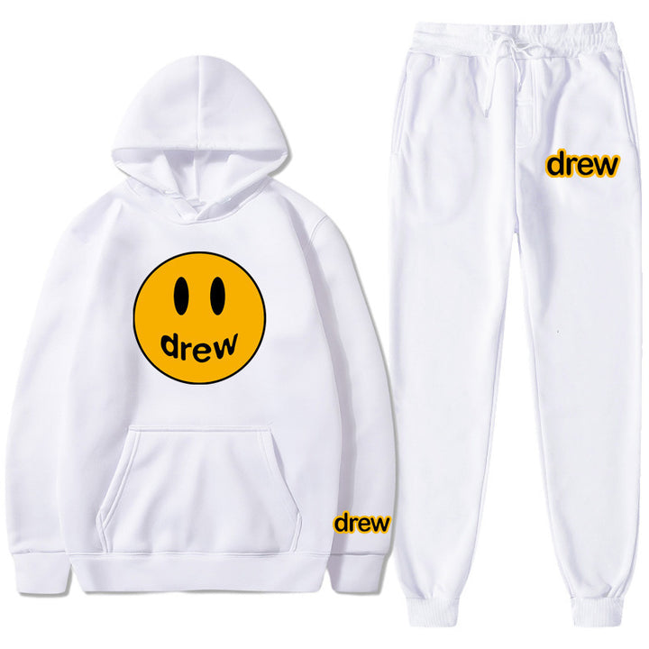 Unisex nan zweiteiliges Lounge-Set aus French-Terry mit Smiley-Print Kapuzenpullover und tapered Jogginghose Drune