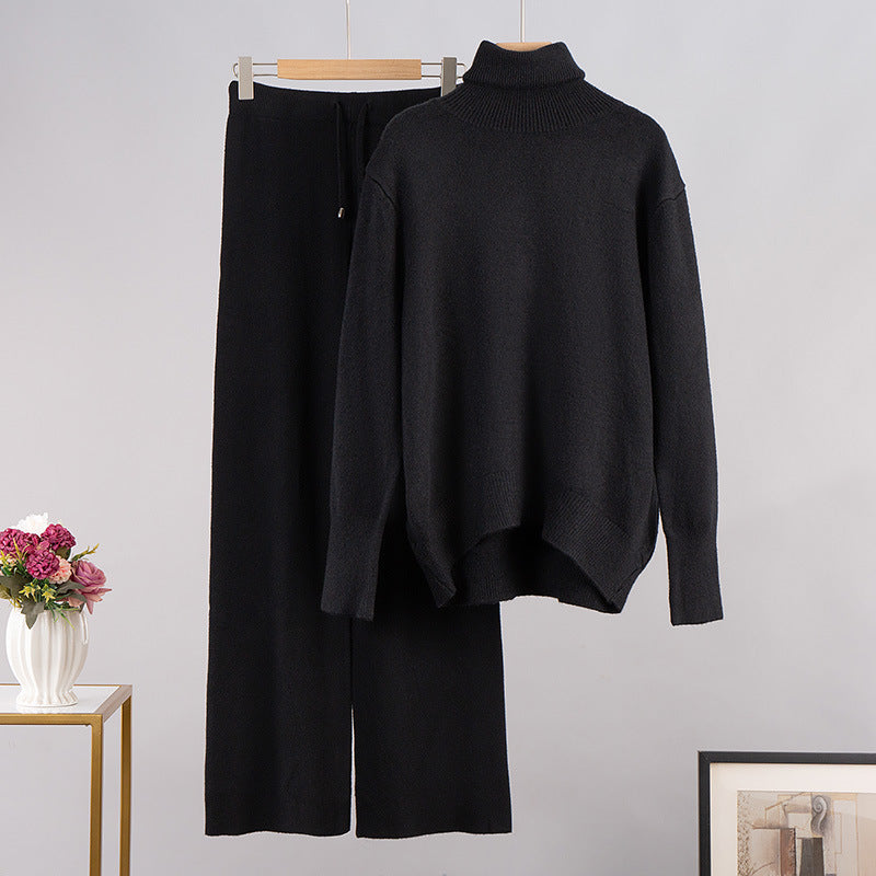 Damen Lässiges Strick-Set mit hohem Kragen und weitem Schnitt Drune