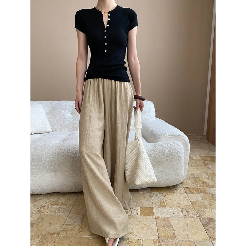 Damen lässige Leinenhose mit bequemen weitem Schnitt Drune