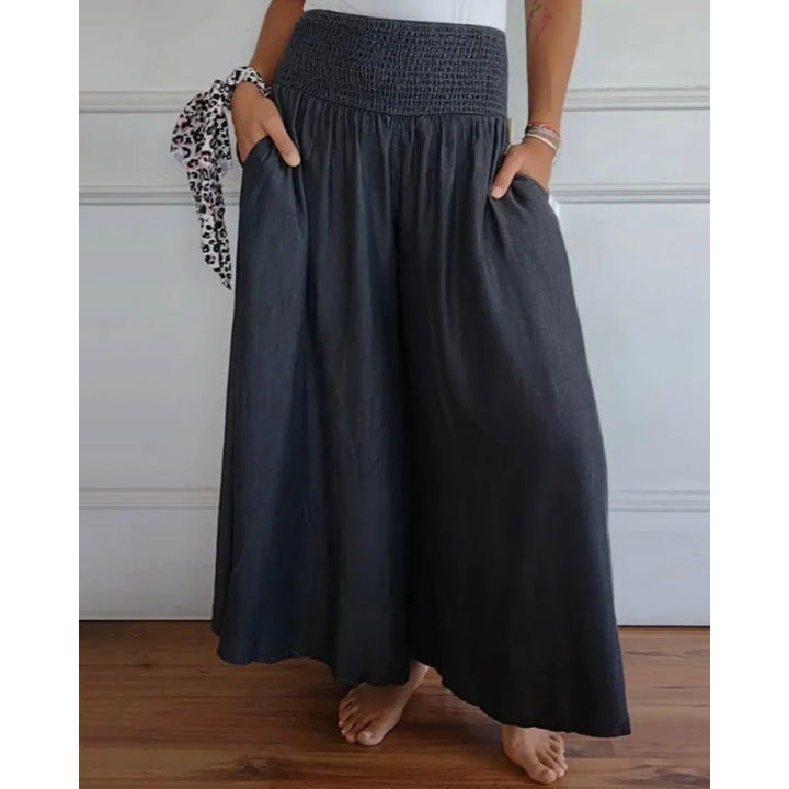 Damen luftige Weite Hose mit elastischem Bund und Taschen Drune