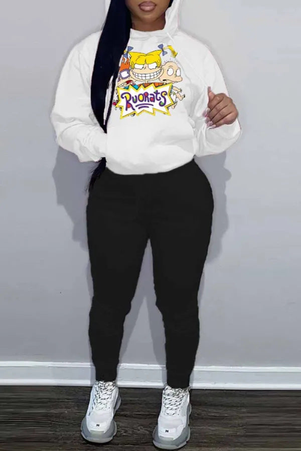 Damen Hoodie und Jogginghose Set mit kreativem Cartoon-Design Drune