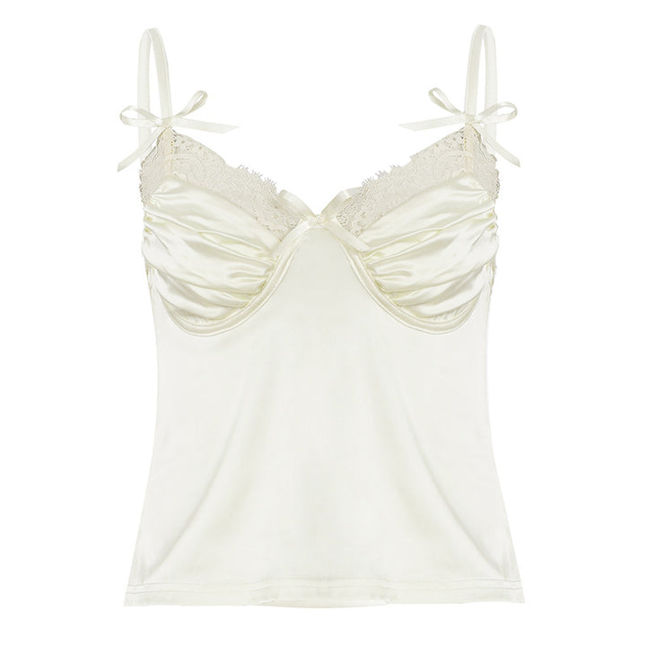 Damen Satin-Camisole mit Spitze und verspielten Schleifen Drune