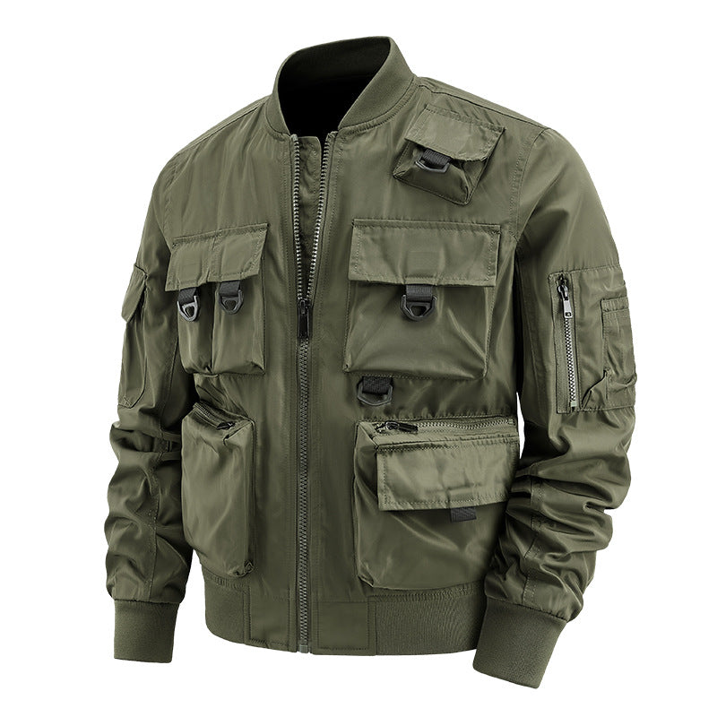 Herren nan multifunktionale Utility-Bomberjacke mit zahlreichen Taschen, D-Ring‑Details und windabweisender Nylonhülle Drune