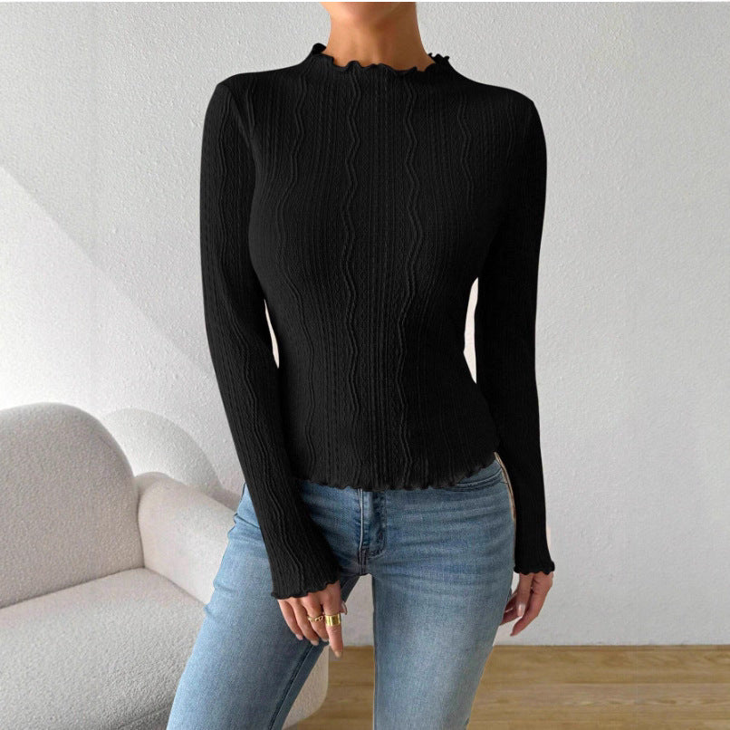 Damen Elegantes Langarmshirt mit strukturiertem Design und Rüschen Drune