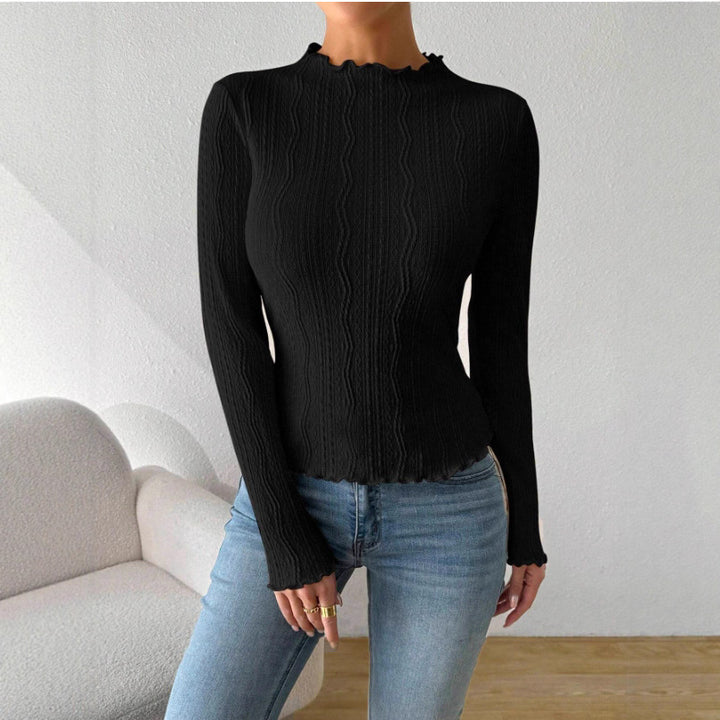 Damen Elegantes Langarmshirt mit strukturiertem Design und Rüschen Drune