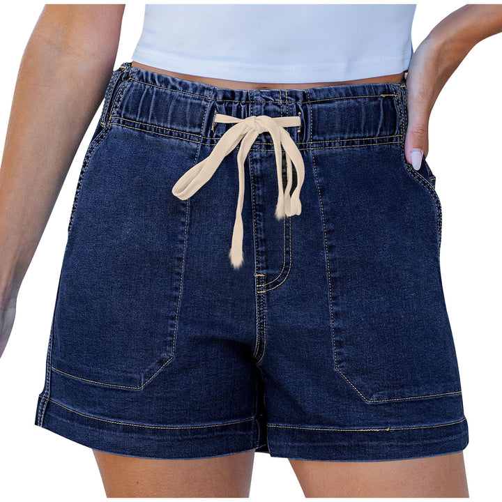 Damen bequeme Denim-Shorts mit Gummizug und praktischen Taschen Drune