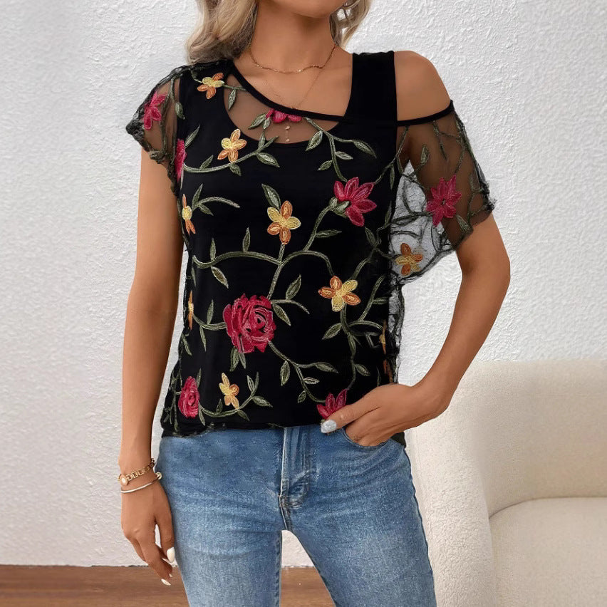 Damen Blouse mit floralen Applikationen Drune