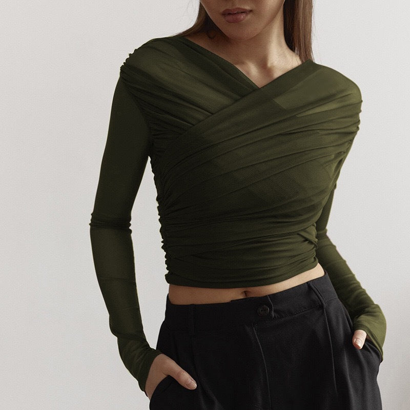 Damen Langarm-Crop-Top Drune