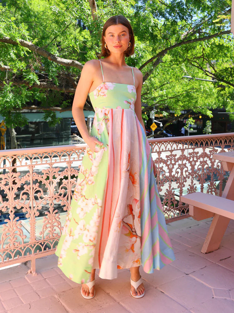 Damen Maxikleid mit floralem Design und verstellbaren Trägern Drune