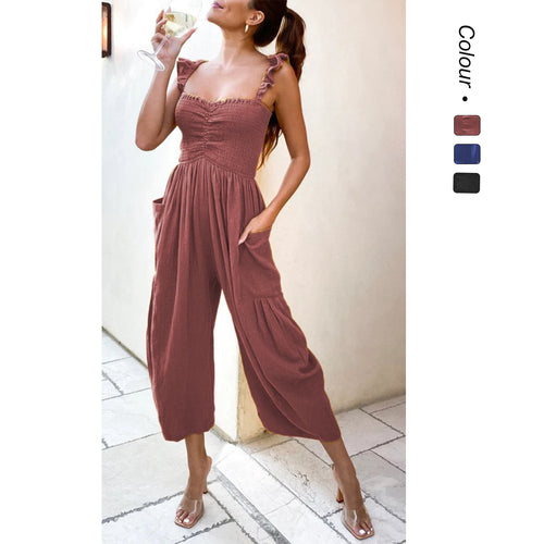 Damen Lässiger Jumpsuit mit frillenden Trägern und praktischen Taschen Drune