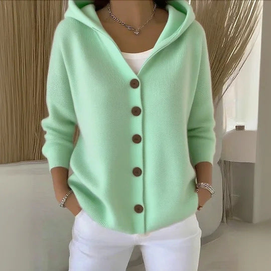 Damen Kapuzenstrickjacke mit Praktischen Knopfdetails und Lässigem Schnitt Drune