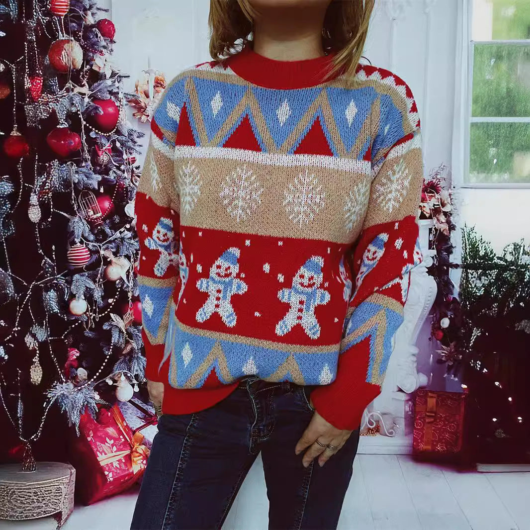 Damen Festlicher Strickpullover mit fröhlichem Weihnachtsmotiv und lässigem Schnitt Drune