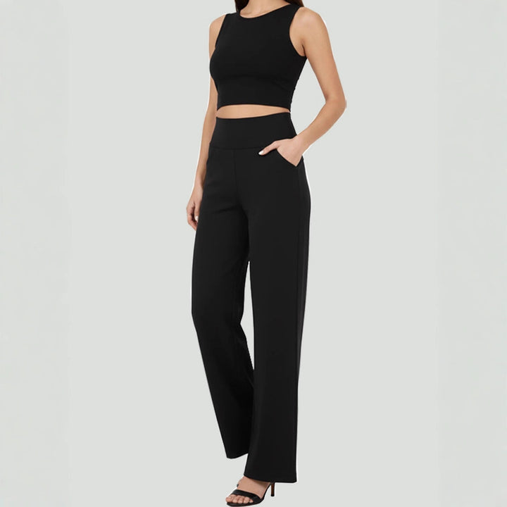 Damen Weit geschnittene Planzenhose mit hohem Bund und elastischem Taillenband Drune