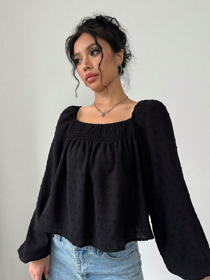 Damen elegante Bluse mit luftigen Puffärmeln und strukturierter Oberfläche Drune