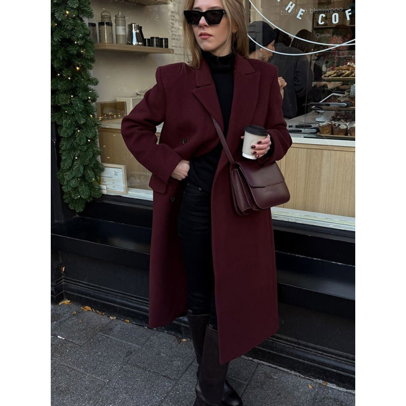 Damen eleganter langer Wollmantel Drune