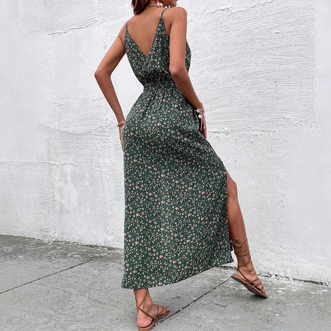 Damen Wickelkleid mit floralen Mustern und schmalen Trägern Drune