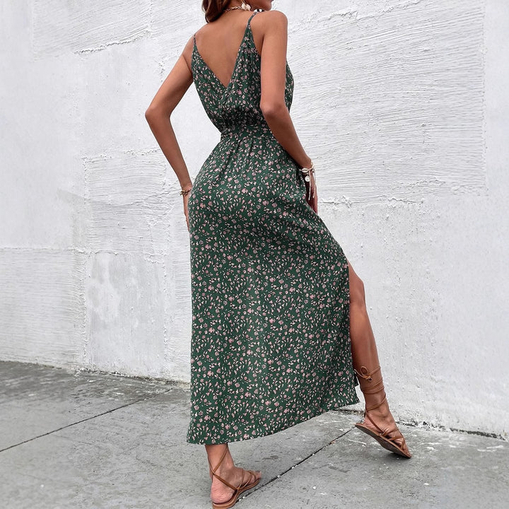 Damen Wickelkleid mit floralen Mustern und schmalen Trägern Drune