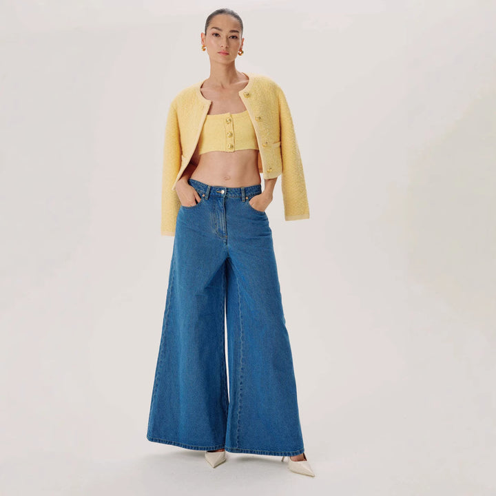 Damen nan hochgeschnittene Palazzo-Denim-Jeans mit betonter Mittelnaht und extra weitem Saum Drune