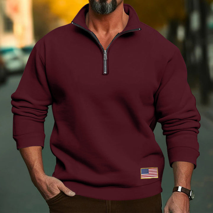 Herren Hoodie mit halbem Reißverschluss und gesticktem Patch Drune
