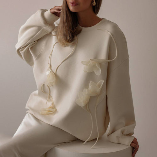 Damen Sweatshirt mit floralen Applikationen und lässigem Schnitt Drune