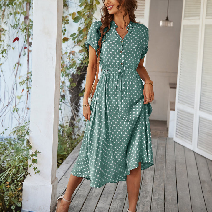 Damen Elegantes Hemdblusenkleid mit tailliertem Design und Polka-Dots Drune