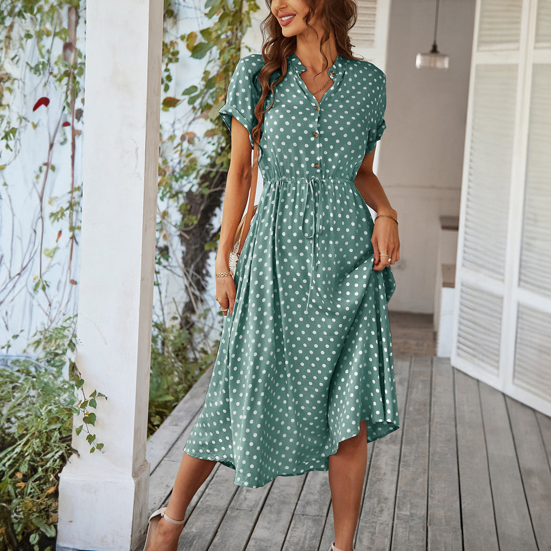 Damen Elegantes Hemdblusenkleid mit tailliertem Design und Polka-Dots Drune