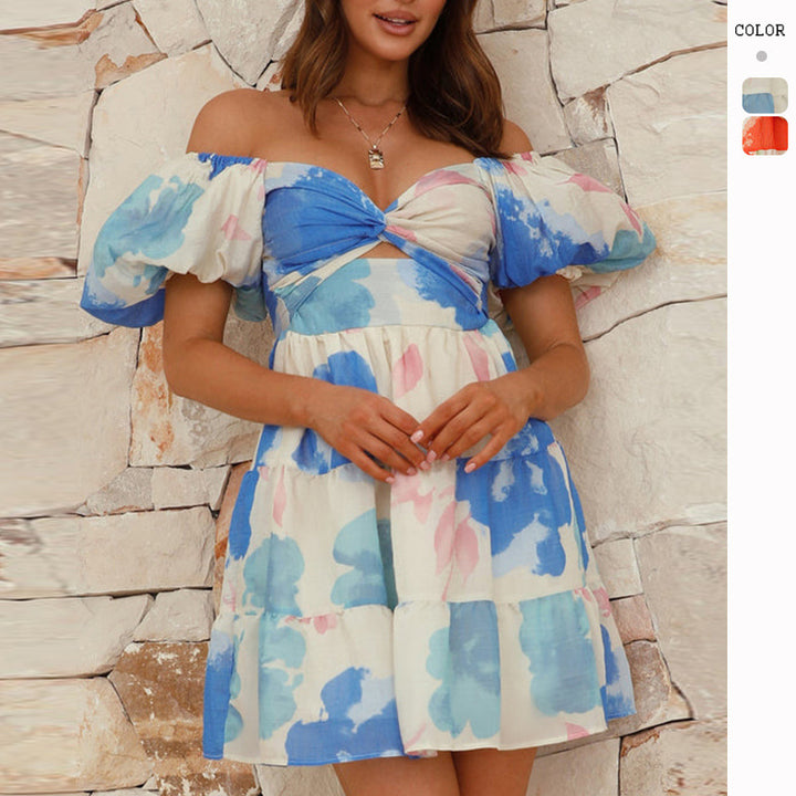Damen Voluminöses Rüschenkleid mit schulterfreiem Design und floralem Muster Drune