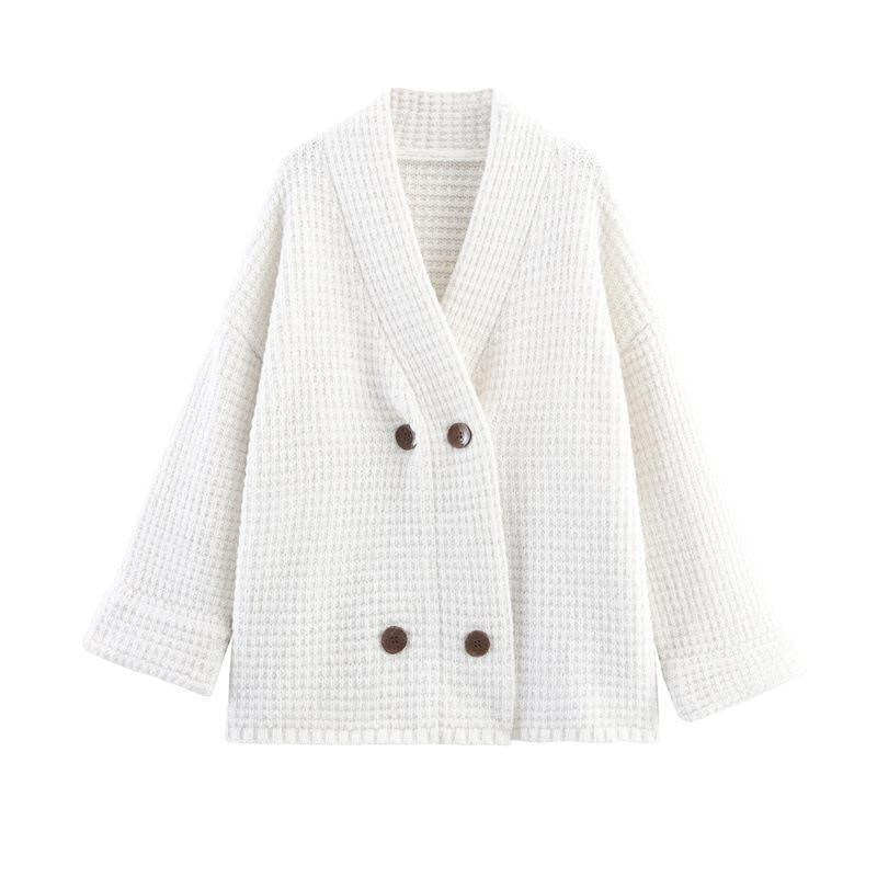 Damen gesteppte Strickjacke mit dekorativem Knopfverschluss und hohem Kragen Drune